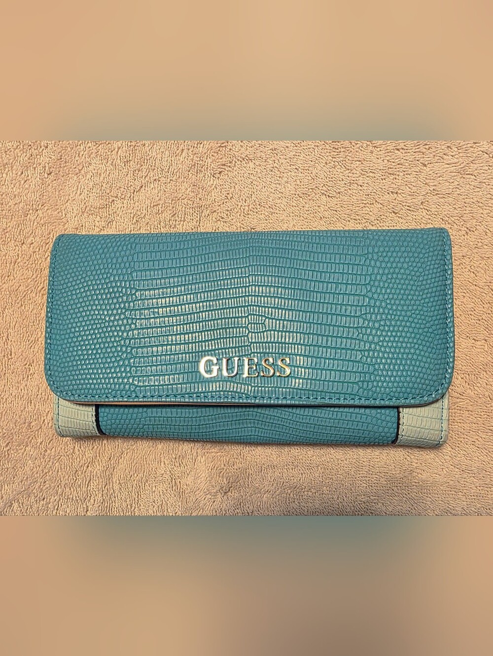 GUESS Teal Croc-Embossed Women's Clutch Wallet